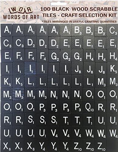 BLACK Wooden Alphabetical Letter Game Tiles - Set of 100 Tiles for Crafting (More useful letter selection)