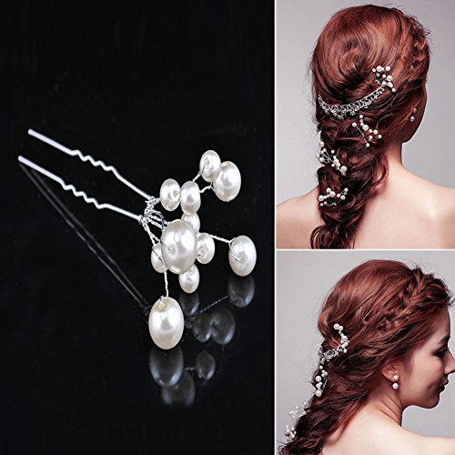 Musuntas 6 Stk. Perlen Strass Hochzeit Brautschmuck Braut Haarschmuck Strass Haarklammer - 5
