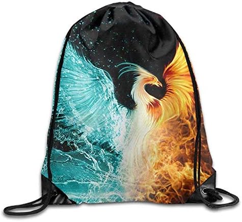 Fire Ice Phoenix Print Drawstring Backpack Rucksack Shoulder Bags Gym Bag Sport Bag