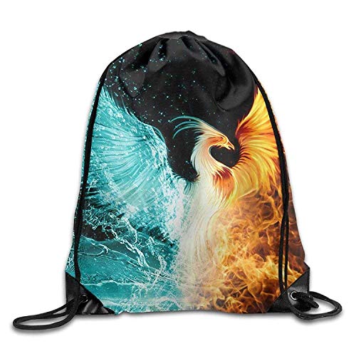 Fire Ice Phoenix Print Drawstring Backpack Rucksack Shoulder Bags Gym Bag Sport Bag