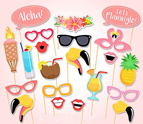 TOAOB Flamingo Hawaii Party Foto Fotorequisiten Fotoaccessoires für Sommer Strand Urlaub Geburtstag Hochzeit Party Kussmünder, Brillen Photo Booth Props Set Packung mit 21 Stück - 2