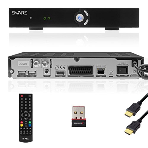 BWARE JB008 Sat Receiver HD TV 3D FULLHD (Nachfolger vom Beware JB007) + PremiumX PX150 MINI W-Lan Stick Wireless N 150 Mbit USB-Micro-Pen Adapter Wlan + 1m PremiumX High Speed HDMI Kabel