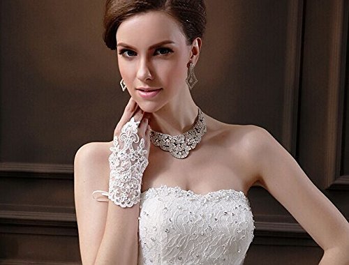 Exquisite Lace Fingerlose Strass Braut Handschuhe für Prom Hochzeit Party Kostüm - 2