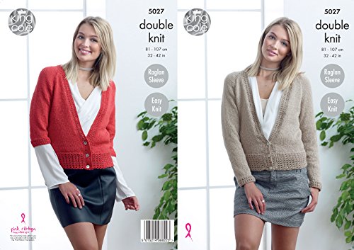 King Cole Ladies Double Knitting Pattern Easy Knit Raglan Sleeve Deep V Neck Cardigans (5027)