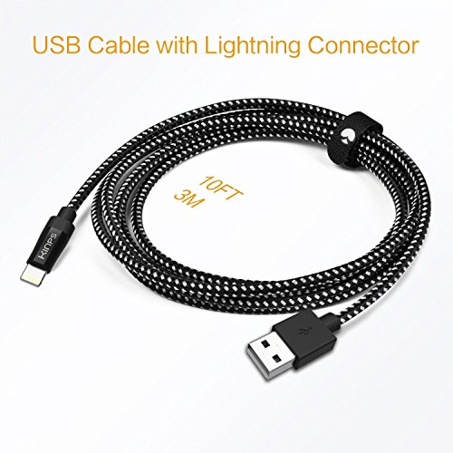 iPhone Ladekabel/Datenkabel, Kinps[Apple MFi Zertifiziert] 3m Extralang 8 Nylon-Umwickeltes Lightning auf USB Kabel für iphone 7/7 Plus/6/6 Plus/5s/5c/5,iPad,iPad mini/Air.(Schwarz) - 7
