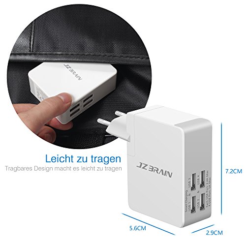 JZBRAIN USB Ladegerät mehrfach mit 4 Ports 5V 5A USB Reise-Ladegerät Universal mit 4 Fach Adpatateur Abnehmbarer US UK EU AU USB Multi-Ladegerät für iPad, iPad mini iPhone Samsung Handy Smartphone Tablet (UL-Zertifiziert) - 7