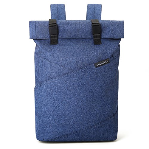 BAGSMART Herren Damen Roll-Top Rucksack Laptop 15 6 Zoll Blau