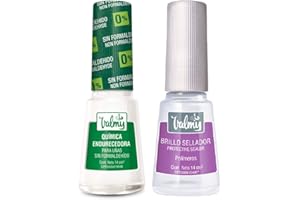 VALMY Pack Tratamiento Fortalecedor de Uñas: Química Endurecedora + Top Coat Brillo Sellador, Esmaltes Protectores y Endurecedores, Ideal para Uñas Frágiles, 14 ml c/u (2 unidades)