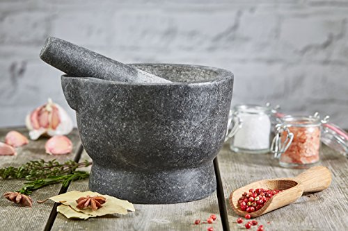 Andrew James Premium Mörser und Stößel Set aus Granit mit Ausguss – Großer 15cm Durchmesser – 2 Jahre Garantie - 2
