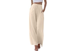ZhungZaoh Sommerhose Damen Sommer Leinen Leicht Casual Locker Leinenhose Freizeithose Palazzo Hose Weite Leg Hose Stoffhose Hohe Taille mit Tunnelzug und Taschen