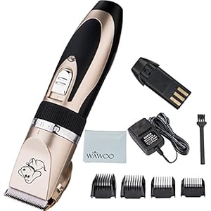 [Gesponsert]Wawoo® Tierhaarschneider Keramik-Rasiererkopf Leise Harrschneidermaschine Tierhaartrimmer Tierhaarschneidemaschine Set mit 4 Kammaufsätzen 3/6/9/12mm + 1x Akku Schermaschine Hunde Katzen(Schwarz)