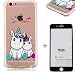 Produktbild SHYHONG iPhone 6/6S Plus Hülle Transparent TPU Silikon Handyhülle Flexibel Anti-Kratzer Vier Eckluftkissen Schutzhülle Anti-Shock Bumper Cover(Blau Einhorn)+5D gehärtetem Glas für iPhone 6/6S Plus