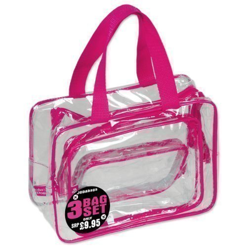 JODA Pink Trim Clear PVC 3 Bag Travel Set
