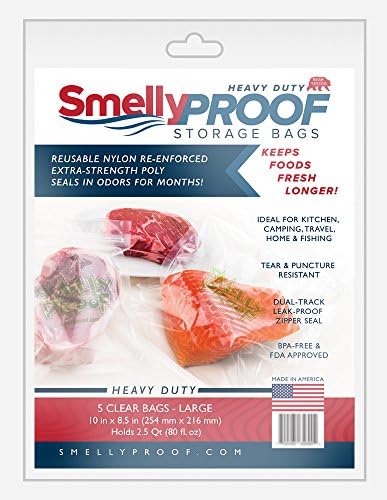 Smelly Proof SP-HLRGHD5 Double Track Zipper HeavyDuty Reusable Storage Bag, Clear, Large 8.5" x 10", 5 Pack