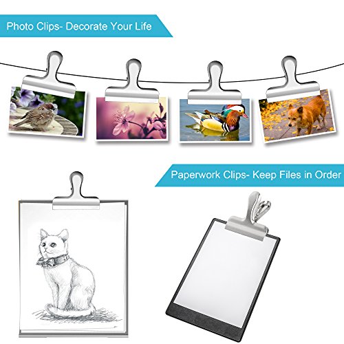 Ipow 10 Stück große Metall Clips Tüten Verschlussclips Brief Klammern aus rostfreiem Edelstahl, Starke Federkraft, 76mm Breite. - 5