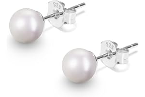 Gold Gala Pendientes de Perlas Blanca Plata de Ley 925 para Mujeres, Cierre Presión Hipoalergénicas