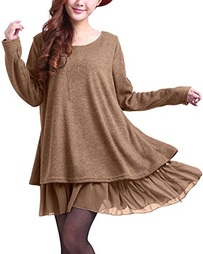 Zanzea Femme Sweater Tricot Lâce Manche Longue Haut Pull Mini-Robe Cardigan Sweats, Marron, EU 40/ US 8 UK 12