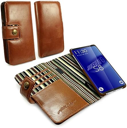 Alston Craig Thin Personalised Genuine Vintage Leather Magnetic Wallet Case Cover for Samsung S8 Plus (No Bill-fold section) - Brown
