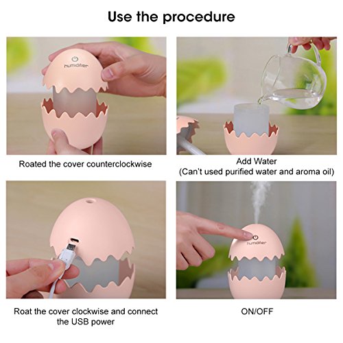 LED Luftbefeuchter, GLISTENY LED Eggshell Nacht Luftbefeuchter bunte Nachtlicht Kalten Nebel Technologie Mini Raumbefeuchter für Babies Yoga Kindergarten Schlafzimmer Büro - 4