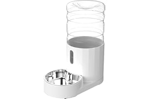 JUNSPOW Distributeur d'eau pour Chat 4L avec Bol en Acier Inoxydable, Distributeur Automatique d'eau par gravité pour Chien, Grand Bol pour Chat/Chien - Blanc