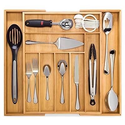 Artisware Organisateur de Bambou de tiroir Extensible, Couverts et Plateau d'ustensile (7 Compartiments Extensible)