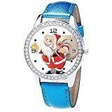 Luckhome Damenuhr Armbanduhr Analog Quarz Mit Weihnachten Diamant Lederband Vogue Armbanduhren GIF Weihnachtsuhr Weihnachtsmann Gürtel Uhr Mode(Blau)