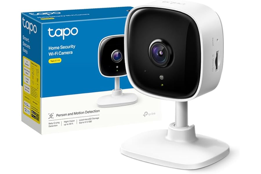 Tapo C110 Indoor Wi-Fi Camera, Surveillance Camera 2K(3MP), Night Vision, Two-Way Audio, Privacy Mode, Motion Sensor Real-Time Notifications