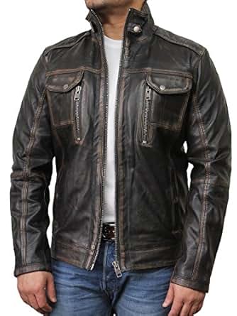 Brandslock Vintage Retro Mens Leather Biker Jacket: www.bagssaleusa.com Clothing