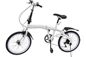 LENJKYYO 20" Folding Bicycle Bikes for Adults 7-Speed Gears Lightweight Alloy Folding City Bike Bicycle Folding Bike with 20 Inch Carbon Steel Double Brake White