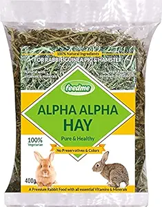 Feedme Alpha Hay - Dried Natural Alpha Hay for Rabbits Food, Guinea Pigs, Chinchillas, and Ferrets - Protein and Fiber Rich Food for Small Animals - Healthy Pet Food-400g
