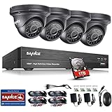 SANNCE 4CH 1080P HD Realtime CCTV DVR Video Surveillance Recorder 1TB HDD w/ 4x 1920*1080P 2.0MP Weatherproof Dome Camera, Home Security System HD Over Analog/BNC, Smart Email Alert, Peer to Peer Technology