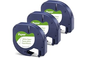 Oozmas Cinta de Etiquetas de compatible para Dymo Letratag Papel Cinta Etiquetas S0721510 12mmx4m Negro sobre Blanco, Compatible para Dymo Letratag Etiquetadoras LT100h LT100T LT110T XR, pack de 3