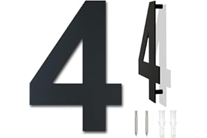 YWONOBY Numero civico esterno moderno acciaio inossidabile,altezza 125 mm, placcato nero (Numero 4 Quattro)