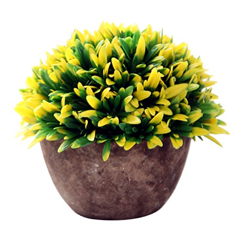 Generic Künstliche Glück Gras Pflanze Blätter Vergießen Bonsai im topf Blumen Garten Hause Deko – Gelb - 7