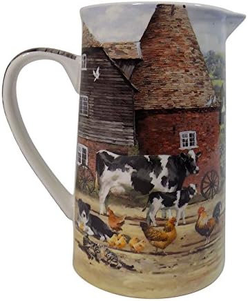 COUNTRYSIDE ANIMALS FARM COW HORSE CHICKEN FINE CHINA JUG 13CM X 9CM X 14CM