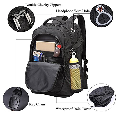 Shengts Laptop Rucksack 18 Zoll mit Regenschutz Durchlass Rucksack Daypack Wasserdicht Laptoptasche mit USB Port Stoßfest Notebooktasche Reiserucksack bis zu 18 Zoll Business Laptop Rucksack Wanderrucksack Sportrucksack Reiserucksack Schulrucksack Mädchen Herren Damen schwarz - 3