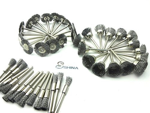 SHINA 45 tlg Edelstahl Drahtbürsten Draht Bürstensatz Dremel Proxxon Polier Set Stahl Bürsten Polierscheiben Scheibenbürste Rundbürste Schaftaufnahme Ø 3,17 mm - 6