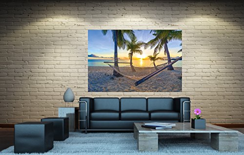 Poster Hängematte am Palm Beach vor Sonnenuntergang Wandbild Dekoration Sonne Karibik Urlaub Sommer Strand Meer Palmen | Wandposter Fotoposter Wanddeko Bild Wandgestaltung by GREAT ART (140 x 100 cm) - 4
