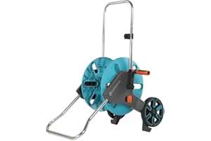Gardena dévidoir CleverRoll M : dévidoir sur roues d'une capacité de 60 m, particulièrement stable, avec clip de rangement, arrêt anti-goutte, côté de manivelle sélectionnable librement (18511-20)