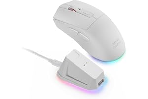 Mars Gaming MM-T3, Ratón Inalámbrico Ligero, Bluetooth 5.0 + 2.4GHz + Cable, Sensor Óptico PIXART PAW3104PRO 14400 dpi, Base de Carga Magnética RGB, Switches Huano, Software de Control, Blanco