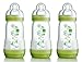 MAM Anti-Colic Bottles 260ml - Pack of 3 Choice of Pink, Green or Blue (Green)