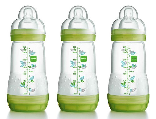MAM Anti-Colic Bottles 260ml - Pack of 3 Choice of Pink, Green or Blue (Green)
