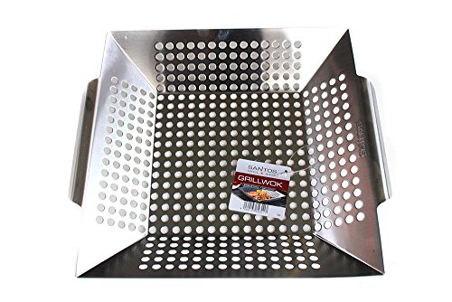 Santos Grillwok rechteckig breit rostfreier Edelstahl – Maße 30,5 x 30,5 x 5,7 cm – Grillkorb, Gemüsekorb, Grillschale - 6