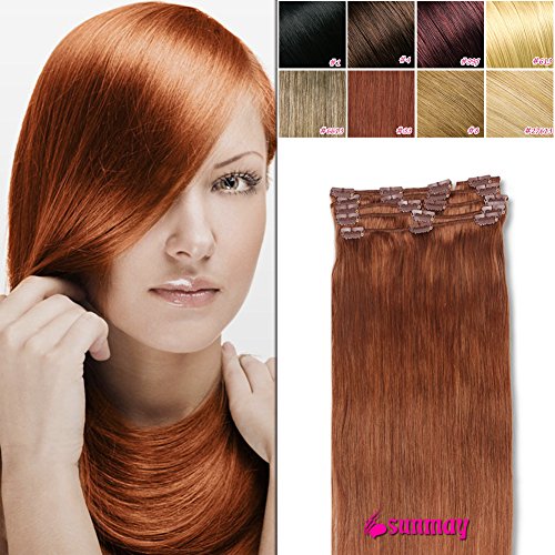 SUMMAY 100% Real Human Hair Full Head 20 inch Clip in Human Hair Extensions (20IN, #30)