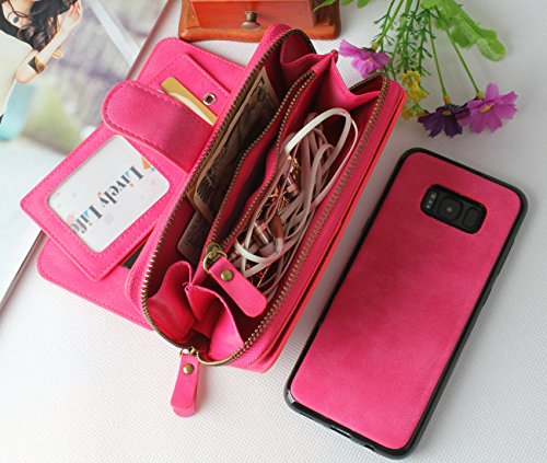 Galaxy S8 Hülle, Lively Life PU Leder Wallet Hülle Multifunktions Abnehmbare Reißverschluss Schutzhülle Flip Case Cover mit Kartenfächer Card Slot Geldbörse Geldbeutel Schutz Tasche für Samsung Galaxy S8 – Rosa - 5