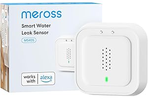 Meross Detector de Agua Inteligente | Requiere Hub | Detector de Fugas de Agua IP66 y 100 dB | Smart Detector de Agua para cocinas, baños, sótanos | Compatible con Apple Home, Alexa y Google | 2,4GHz