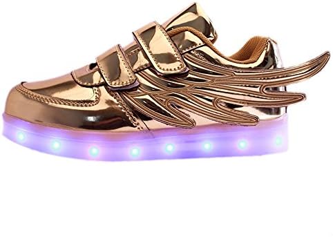 Boys Trainers Girls Boys Running Shoes Kids Lightweight Velcro Trainers LED shoes Mesh Breathable Sneakers Casual Sports Shoes for School Birthday Halloween Christmas Gift (UK 1.5, Golden)