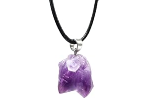 IDELUSH Colgante de Piedra Amatista Natural en Bruto 100% Genuina – Mineral Sin Pulir para Meditación, Energía y Sanación – Incluye Cadena de Hilo Encerado Negro de 50 cm – Cristal Curativo y Protector