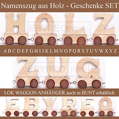 Buchstabenzug Names-Set Lok + + Endwaggon | EbyReo® Namenszug aus Holz | personalisierbar | Geschenk zur Geburt | Taufgeschenk | Geschenk zu Einschulung - 2