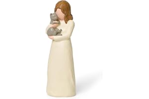 Cuayaes Estatuas de Figuras con Gatito, Regalos para Mujer Amantes de los Gatos, Decoración del Hogar de la Estatua del ángel del Gato de Resina Pintada a Mano(Gato Gris)